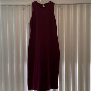 High neck, mid-shin dress